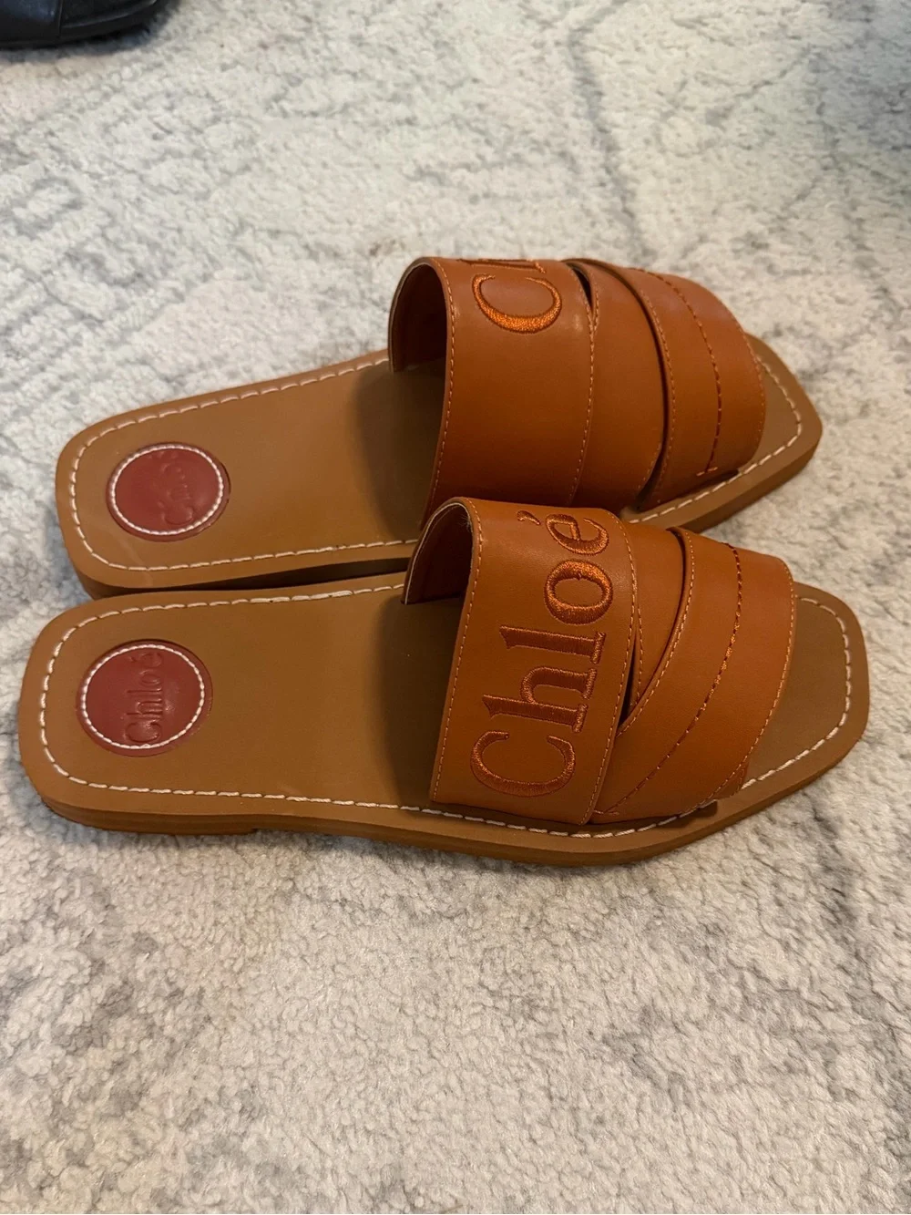 Chl*e Tan Leather Slide Sandals